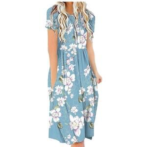 DB Moon blue floral dress‎ size L short sleeve scoop neck elastic waist